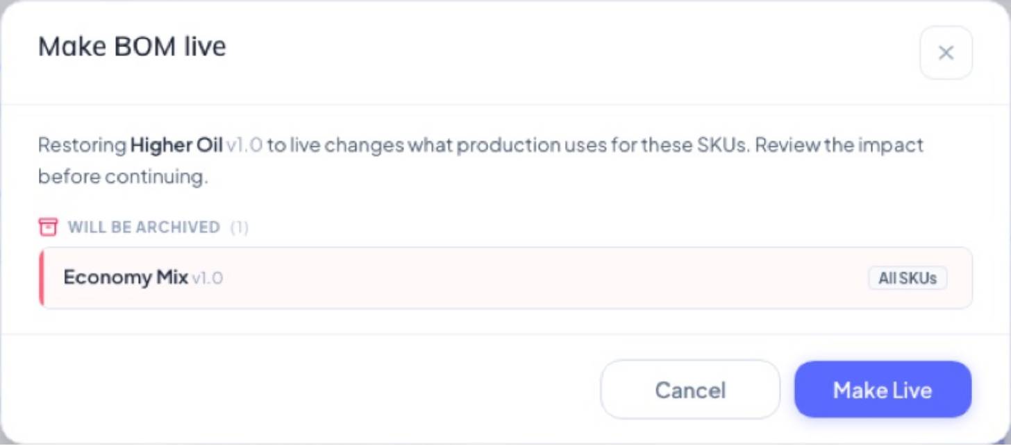 Make Live shows which recipe will be archived in its place.
