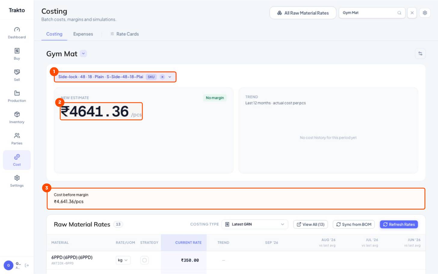 One SKU, then New estimate, then Cost before margin