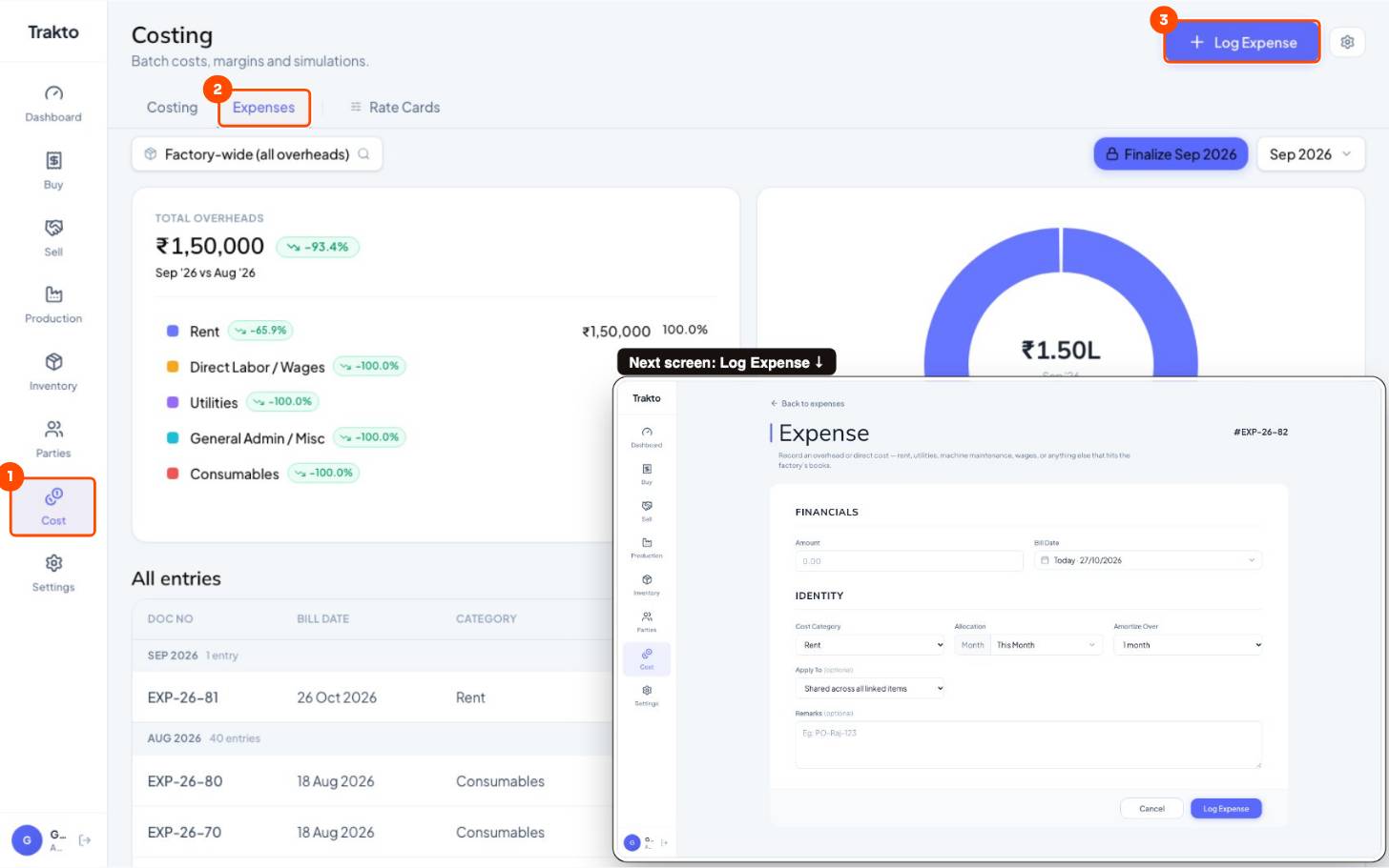 Cost, then Expenses, then Log Expense