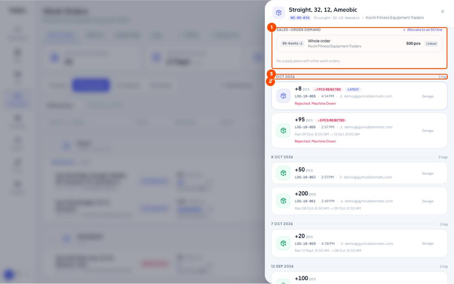 Sales-order link, then Every log, then By day