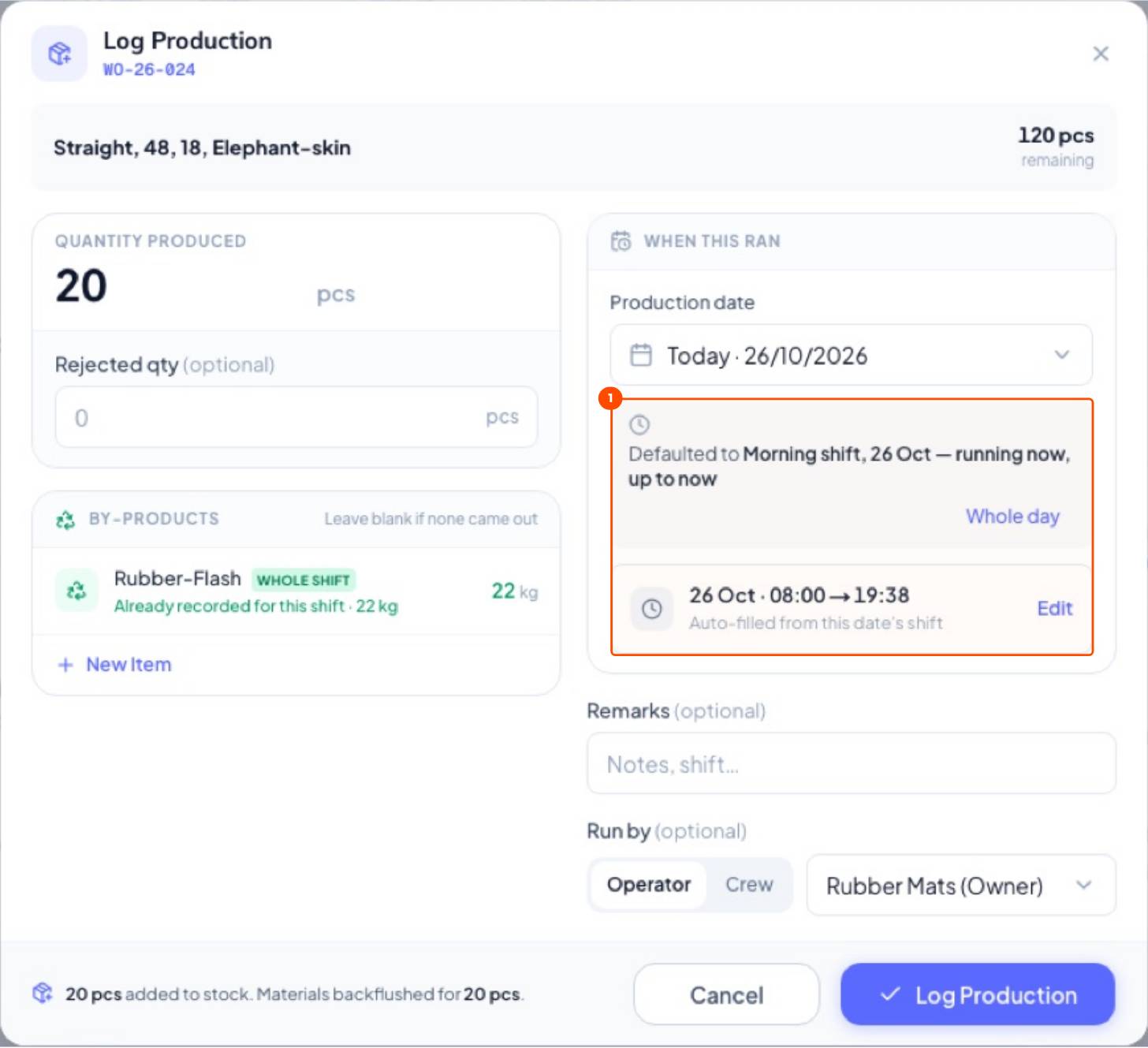 Good pieces. Rejected. Log Production.